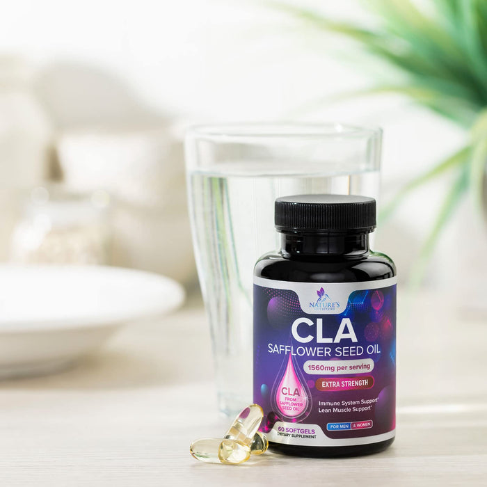 Conjugated Linoleic Acid CLA 1560mg - Extra Strength CLA Supplement Pills - Improve Body Composition & Lean Muscle Tone, Metabolism & Energy - Nature's Safflower Capsules, Non-GMO