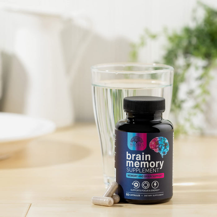 Nootropic Brain Supplements Focus Memory Supplement Pills - Mental Support & Concentration - Brain Health & Energy with B Vitamins, Phosphatidylserine, Nature's Vitamins for Men & Women - 60 Capsules
