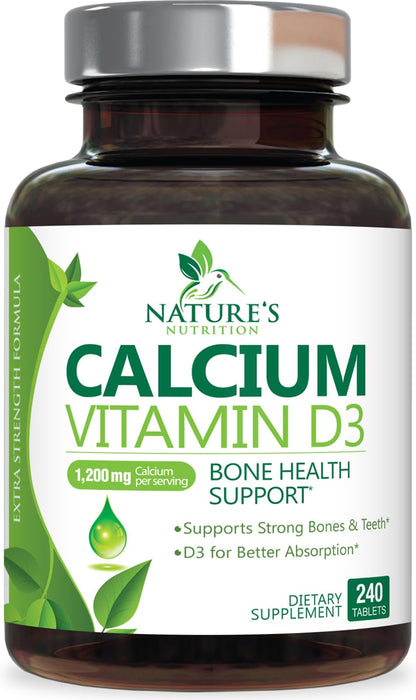 Calcium 1200 mg Plus Vitamin D3, Bone Health & Immune Support - Nature's Calcium Supplement with Extra Strength Vitamin D for Extra Strength Carbonate Absorption