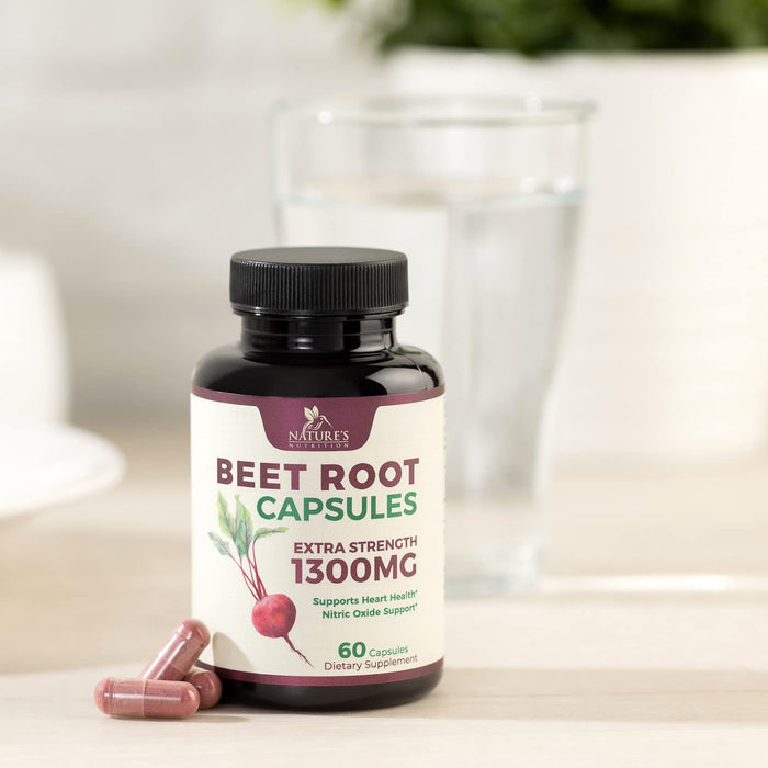 Beet Root Powder Capsules - Supports Athletic Performance, Digestive Health, Immune System - Nature's Beet Root Extract Supplement 1300mg per Serving - Vegan, Gluten Free, Non-GMO