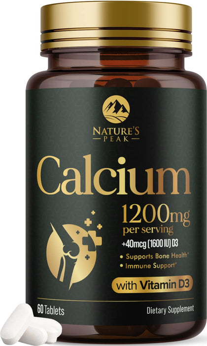 Nature's Calcium 1200 mg with Vitamin D3, Bone Health & Immune Support for Women & Men, Calcium Supplement Made with Extra Strength Vitamin D for Carbonate Absorption Dietary Supplement