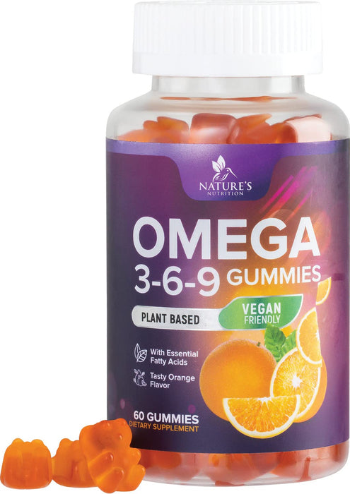 Omega 3 6 9 Vegan Gummies - Triple Strength Omega 3 Supplement Essential Oil Gummy - Supports Heart, Brain & Immune Health for Women, Men, Kids, & Pregnant Women, Non-GMO, Orange Flavor
