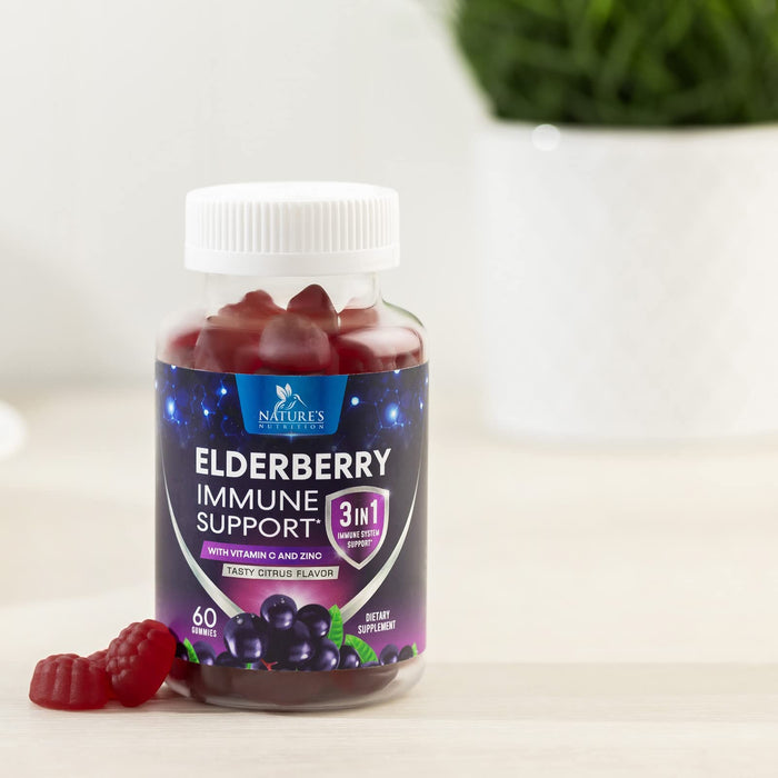 Nature's Sambucus Elderberry Gummies Immune Gummies with Vitamin C and Zinc, Immune Support Gummy Vitamin Supplement, Black Elderberry for Adults & Kids - Gluten Free Non-GMO
