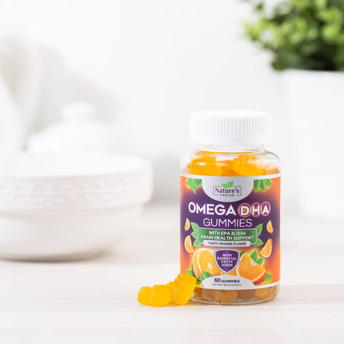 Omega 3 Fish Oil Gummies - Triple Strength Omega 3 Fish Oil Gummy Vitamins with High Absorption EPA & DHA Fatty Acids, Burpless Fish Oil Supplement, Nature's Heart Health, Orange Flavor