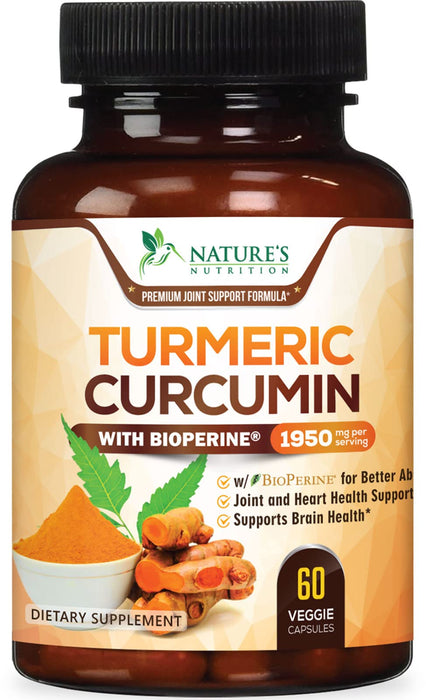 Turmeric Curcumin with BioPerine 95% Standardized Curcuminoids 1950mg - Black Pepper Extract for Max Absorption, Nature's Joint Support Supplement, Herbal Turmeric Pills, Vegan Non-GMO