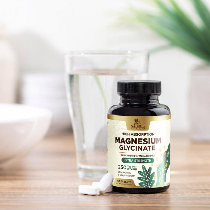 High Absorption Magnesium Glycinate Supplement, 250 mg, Best Magnesium Supplement 100% Chelated for Max Absorption