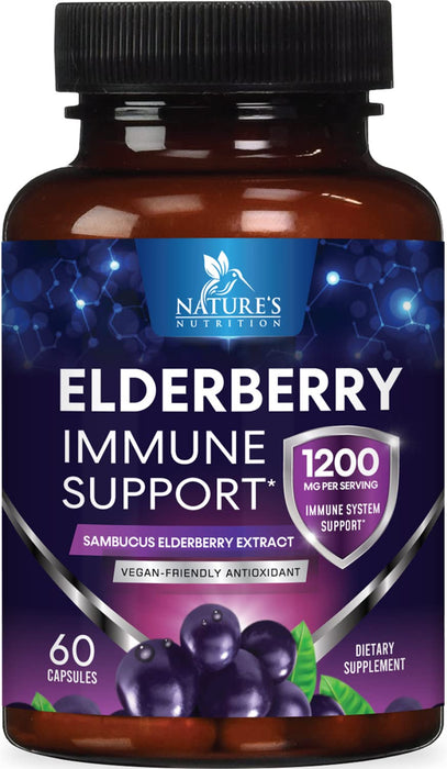 Elderberry Immune Support 10:1 Extract Capsules - Daily Immune Support Supplement for Adults, Natural Sambucus Black Elderberry Vitamins, Vegetarian Vitamin, Gluten Free