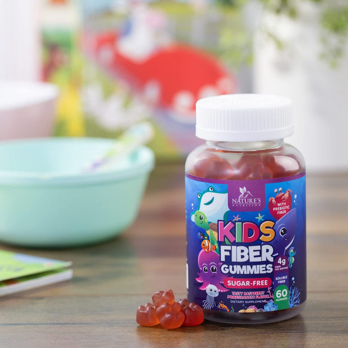Kids Fiber Gummy Bears Supplement - Sugar Free Daily Prebiotic Fiber for Kids, Supports Regularity, Digestive Health & Immune Support - Nature's Plant Based Vitamins, Vegan, Berry Flavor - 60 Gummies