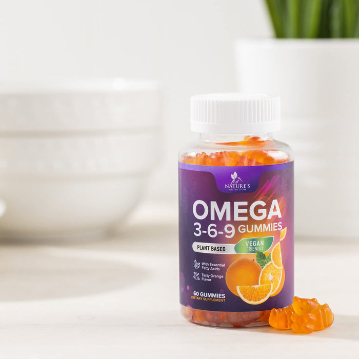 Omega 3 6 9 Vegan Gummies - Triple Strength Omega 3 Supplement Essential Oil Gummy - Supports Heart, Brain & Immune Health for Women, Men, Kids, & Pregnant Women, Non-GMO, Orange Flavor