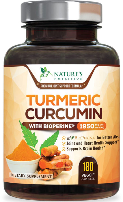 Turmeric Curcumin with BioPerine 95% Standardized Curcuminoids 1950mg - Black Pepper Extract for Max Absorption, Nature's Joint Support Supplement, Herbal Turmeric Pills, Vegan Non-GMO