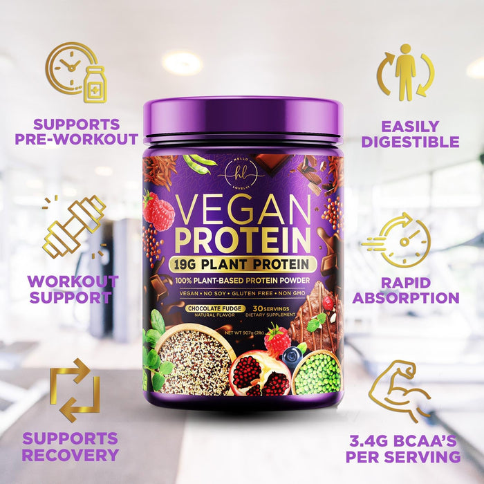 Vegan Protein Powder, Chocolate Fudge - 100% Plant Protein, 3.4g BCAAs, Premier Isolate, No Dairy, Whey or Gluten, Non-GMO, Easy Digesting, Vegan Protien Powder Women & Men, 2 Pounds (30 Servings)
