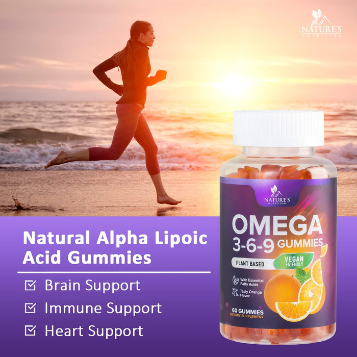 Omega 3 6 9 Vegan Gummies - Triple Strength Omega 3 Supplement Essential Oil Gummy - Supports Heart, Brain & Immune Health for Women, Men, Kids, & Pregnant Women, Non-GMO, Orange Flavor