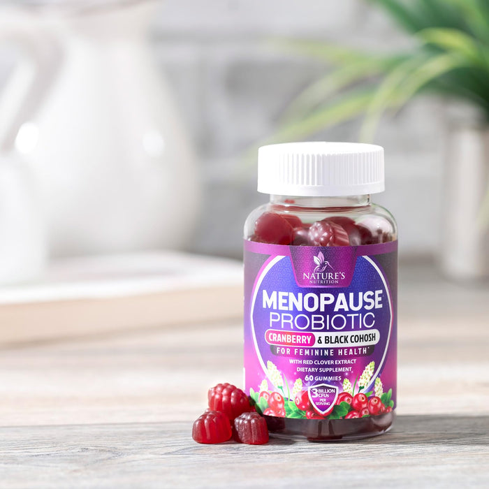 Menopause Probiotic for Women Gummy with Cranberry, 3 Billion CFU, Natural Menopause Relief for Hot Flashes, Night Sweats, PH Balance, Mood Swings, Immune Support, Probiotic Supplement - 60 Gummies