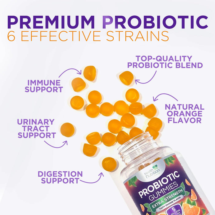 Daily Probiotic Gummy for Women & Men's Digestive Health, Extra Strength 5 Billion CFU, Acidophilus Probiotics Supplement Vaginal & Urinary Health Support, Vegan, Non-GMO, Orange Flavor
