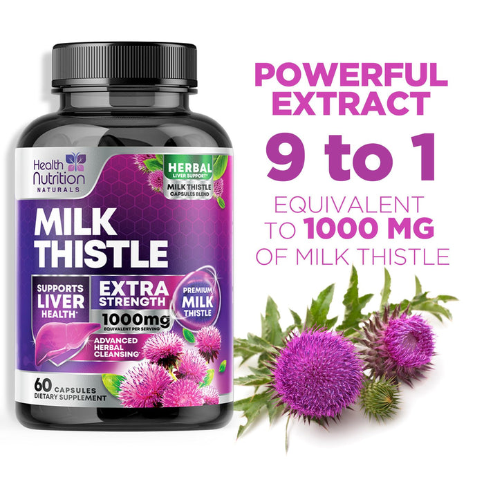 Milk Thistle Liver Cleanse Detox & Repair Formula 1000mg - Herbal Liver Supplement - Nature's Best Milk Thistle with Dandelion Root Extract & Silymarin Marianum, Supports Liver Health