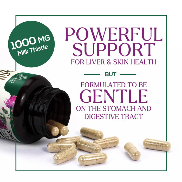 Nature's Milk Thistle 1000mg - Herbal Liver Supplement - Best Milk Thistle Liver Cleanse Detox & Repair Formula with Dandelion Root Extract & Silymarin Marianum, Supports Liver Health