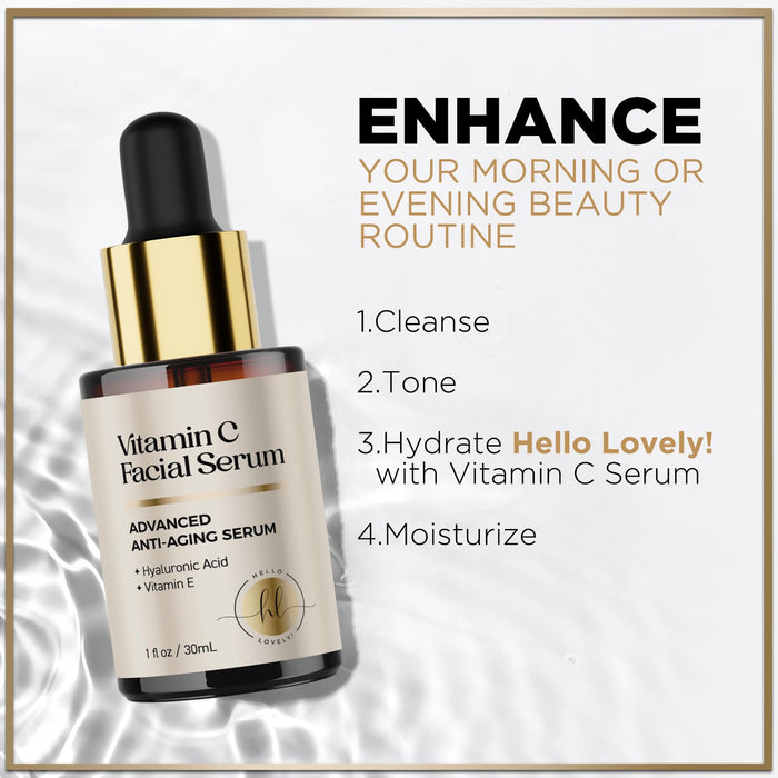 Vitamin C Face Serum - Anti Aging Facial Skin Serum with Vitamin C, Hyaluronic Acid, Vitamin E & More for Dark Spots, Fine Lines & Wrinkles, Skin Brightening Face Serum for Women & Men - 1 Fl Oz