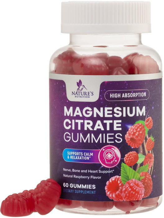 Magnesium Gummies - High Absorption Magnesium Citrate Supplement for Adults & Kids - Nature's Calm Magnesium Gummies Dietary Supplements for Bone, Muscle Health, Heart Support