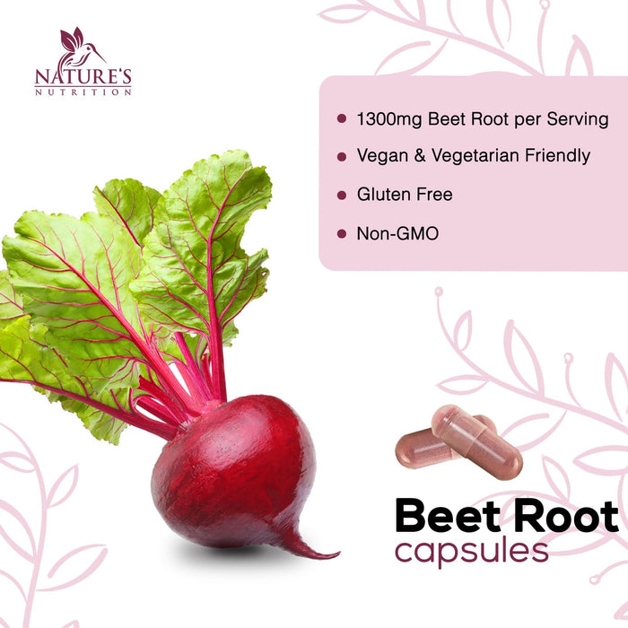 Beet Root Powder Capsules - Supports Athletic Performance, Digestive Health, Immune System - Nature's Beet Root Extract Supplement 1300mg per Serving - Vegan, Gluten Free, Non-GMO
