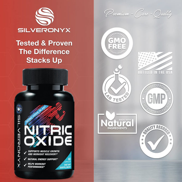 SILVERONYX Extra Strength Nitric Oxide Supplement L Arginine 1300mg - Citrulline Malate, AAKG, Beta Alanine - Premium Muscle Building Nitric Booster for Strength & Energy to Train Harder