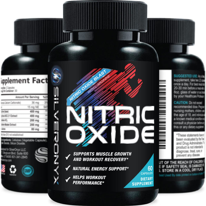 SILVERONYX Extra Strength Nitric Oxide Supplement L Arginine 1300mg - Citrulline Malate, AAKG, Beta Alanine - Premium Muscle Building Nitric Booster for Strength & Energy to Train Harder