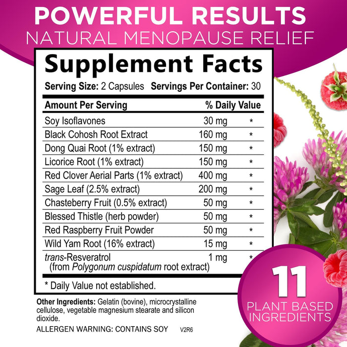 Menopause Supplements for Women - Menopause Relief Vitamins with Black Cohosh, Hot Flashes, Night Sweats, Energy & Hormone Support, Non-GMO, Nature's Menopause Relief for Women - 60 Capsules