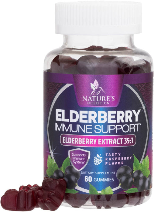 Nature’s Sambucus Elderberry Gummies, Immune Support for Kids and Adults, Max 35:1 Extract, Equivalent to 4200mg of Elderberries, Black Elderberry Vitamin Supplement, Vegan, Non-GMO