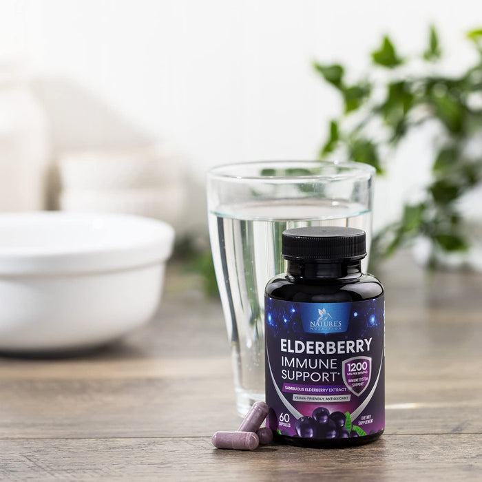 Elderberry Immune Support 10:1 Extract Capsules - Daily Immune Support Supplement for Adults, Natural Sambucus Black Elderberry Vitamins, Vegetarian Vitamin, Gluten Free