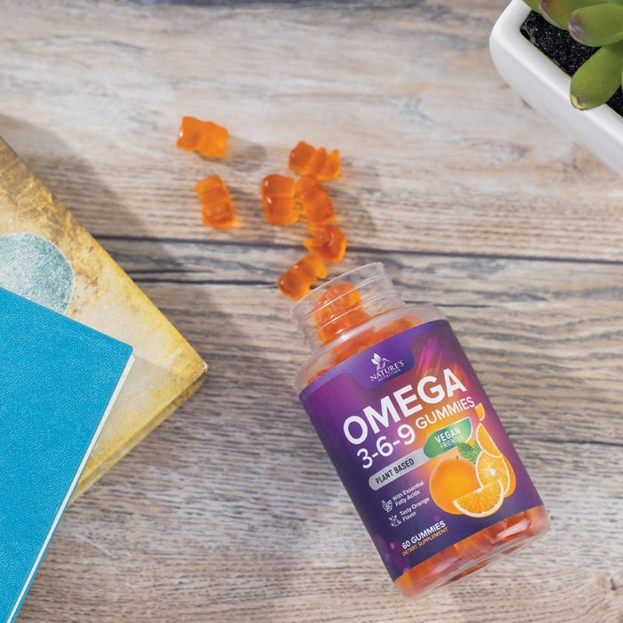 Omega 3 6 9 Vegan Gummies - Triple Strength Omega 3 Supplement Essential Oil Gummy - Supports Heart, Brain & Immune Health for Women, Men, Kids, & Pregnant Women, Non-GMO, Orange Flavor
