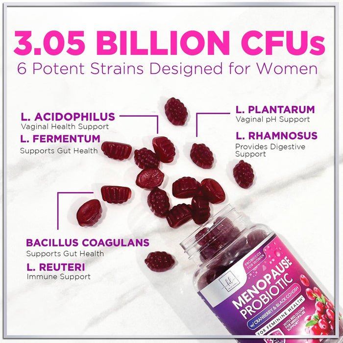 Menopause Probiotics for Women Gummy with Cranberry, 3 Billion CFU, Natural Menopause Relief for Weight Loss, Hot Flashes, Night Sweats, Mood Swings, Immune Support, Probiotic Supplement - 60 Gummies