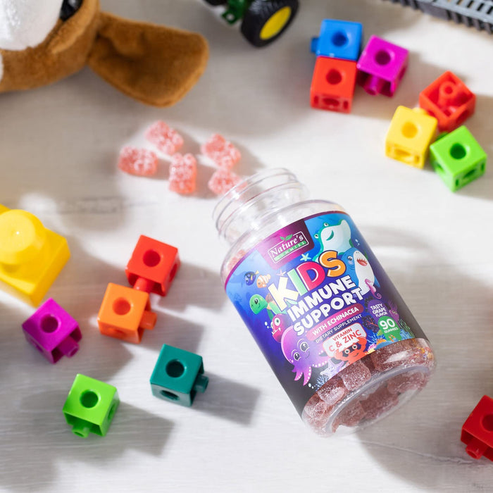 Kids Immune Support Gummies with Vitamin C, Zinc & Echinacea, Gluten Free & Non-GMO Chewable Immune Support for Kids Gummy, Daily Childrens Immune Support Vitamins, Vegan, Berry Flavor - 90 Gummies