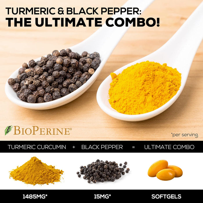 Turmeric Curcumin with BioPerine 95% Standardized Curcuminoids 1500mg Black Pepper Extract for Max Absorption, Premium Joint Support, Nature's Tumeric Herbal Supplement, Non-GMO, Vegan - 120 Softgels