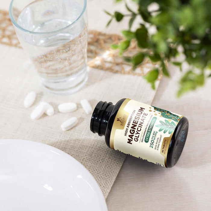 High Absorption Magnesium Glycinate Supplement, 250 mg, Best Magnesium Supplement 100% Chelated for Max Absorption