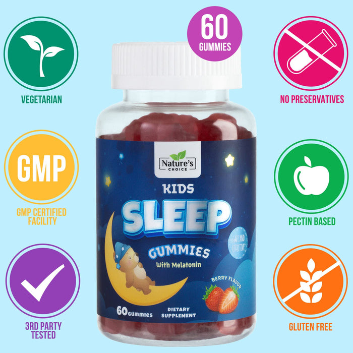 Kids Melatonin 1mg Gummy, 100% Drug-Free & Effective Sleep Supplement Gummies for Children Ages 3 and Up, Chewable Supplement for Restful Sleep, Natural Berry-Flavored - 60 Gummies