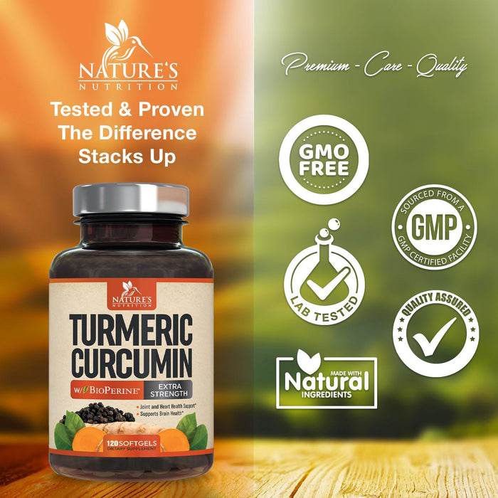 Turmeric Curcumin with BioPerine 95% Standardized Curcuminoids 1500mg Black Pepper Extract for Max Absorption, Premium Joint Support, Nature's Tumeric Herbal Supplement, Non-GMO, Vegan - 120 Softgels