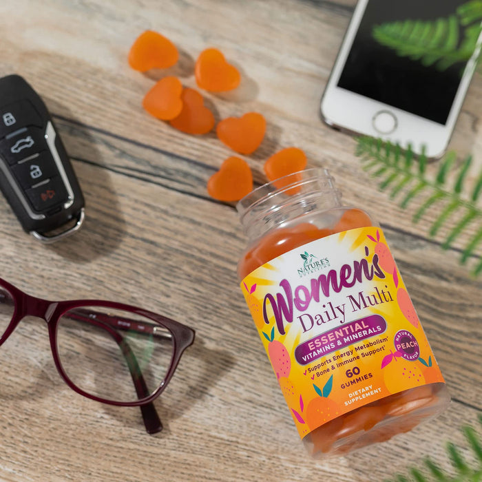 Womens Multivitamin Gummies, Daily Multi Vitamin Gummy for Women with Vitamins A, C, D, E, B-6, B-12, Biotin, Folic Acid, Calcium, & Zinc, Nature's Immune Health Support, Peach Flavored