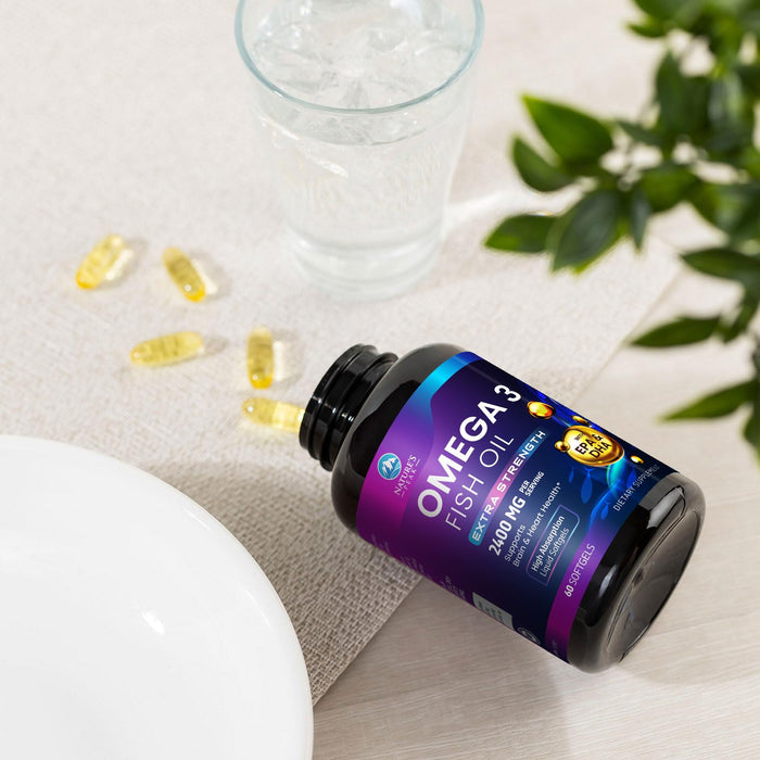 Triple Strength Omega 3 Fish Oil 2400 mg Softgels, Nature's Fish Oil Supplements, Brain & Heart Health Support - EPA & DHA, 1200 MG Fish Oil in Each Softgel, Omega-3 Supplement Softgels