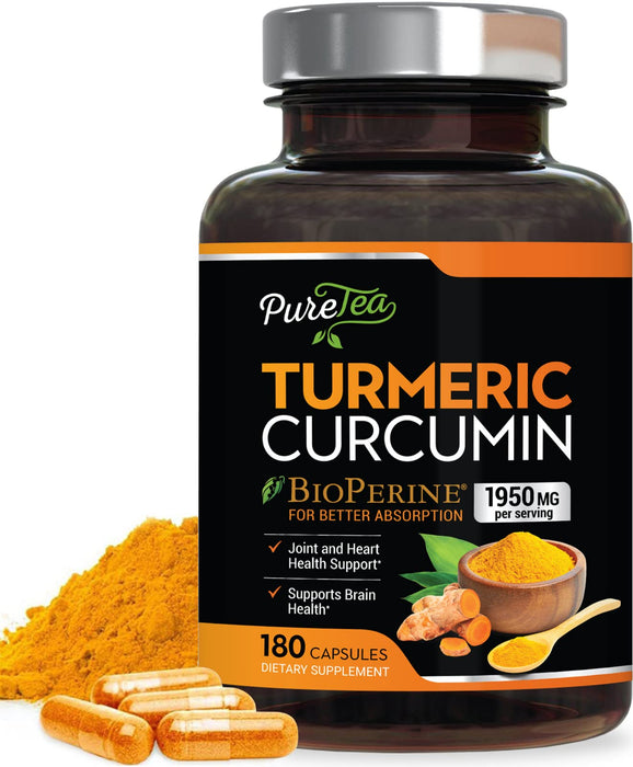 Turmeric Curcumin with BioPerine 1950mg, 95% Standardized Curcuminoids - Black Pepper for Max Absorption, Herbal Joint Support, Nature's Tumeric Extract Supplement Non-GMO