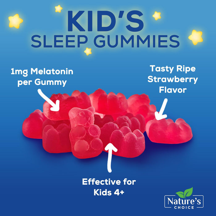 Kids Melatonin 1mg Gummy, 100% Drug-Free & Effective Sleep Supplement Gummies for Children Ages 3 and Up, Chewable Supplement for Restful Sleep, Natural Berry-Flavored - 60 Gummies