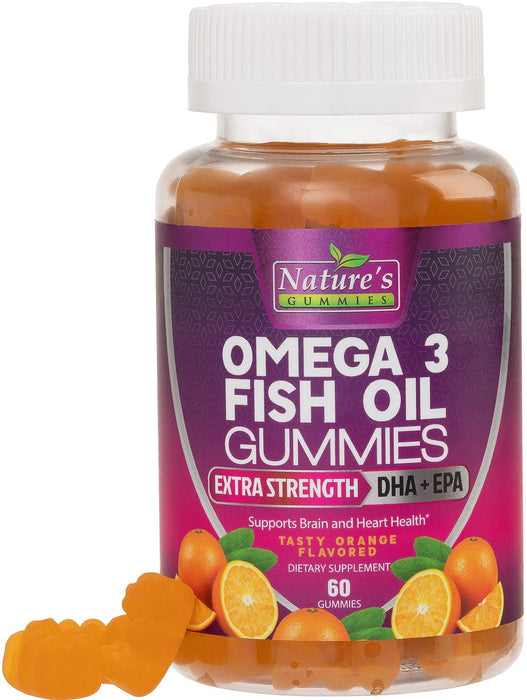 Omega 3 Fish Oil Gummies, Extra Strength Omega Fish Oil Supplement, High Absorption for Joint, Heart & Brain Support, Nature's Heart Healthy Omega 3s DHA EPA Gummy Vitamin, Orange Flavor