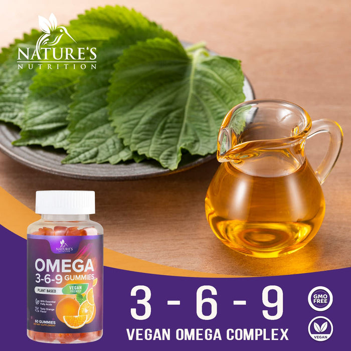 Omega 3 6 9 Vegan Gummies - Triple Strength Omega 3 Supplement Essential Oil Gummy - Supports Heart, Brain & Immune Health for Women, Men, Kids, & Pregnant Women, Non-GMO, Orange Flavor