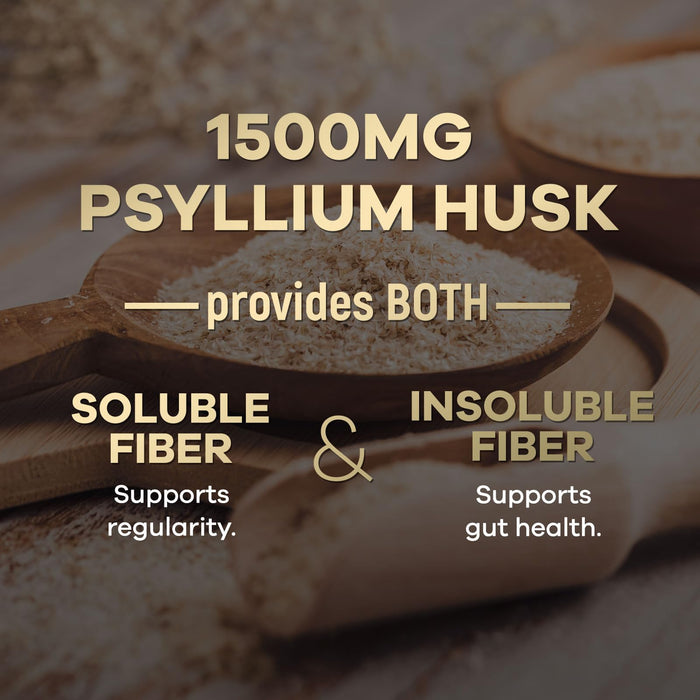 Fiber Supplement Psyllium Husk Caps 1500mg - Plant Based, High Absorption, Natural Soluble Fiber Supplements Non-GMO, Gluten Free Digestive Health & Intestinal Support, Psyllium Fiber - 180 Capsules