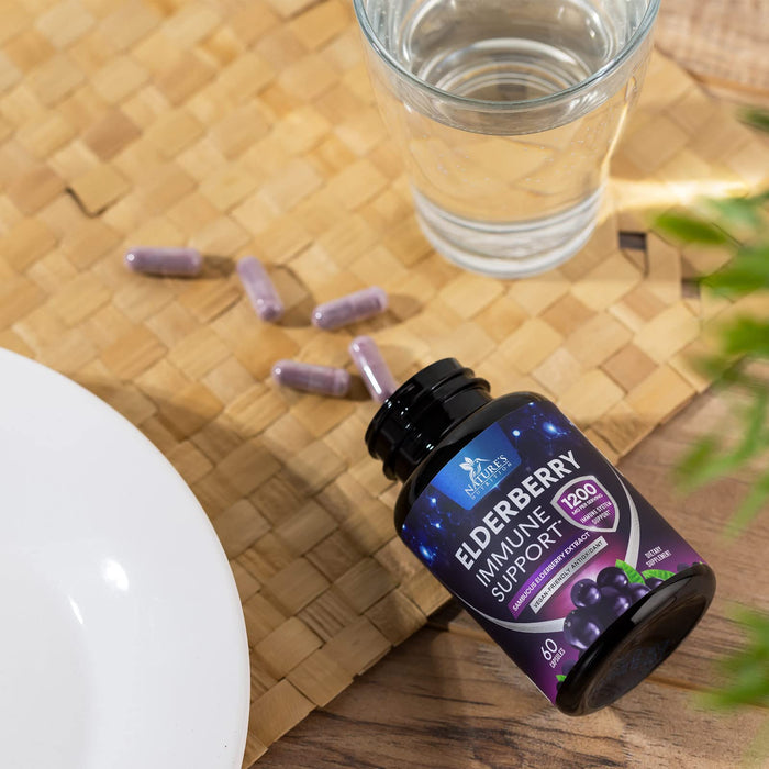 Elderberry Immune Support 10:1 Extract Capsules - Daily Immune Support Supplement for Adults, Natural Sambucus Black Elderberry Vitamins, Vegetarian Vitamin, Gluten Free