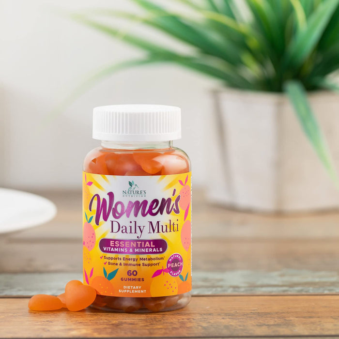 Womens Multivitamin Gummies, Daily Multi Vitamin Gummy for Women with Vitamins A, C, D, E, B-6, B-12, Biotin, Folic Acid, Calcium, & Zinc, Nature's Immune Health Support, Peach Flavored