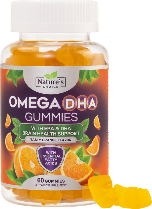 Omega 3 Fish Oil Gummies - Triple Strength Omega 3 Fish Oil Gummy Vitamins with High Absorption EPA & DHA Fatty Acids, Burpless Fish Oil Supplement, Nature's Heart Health, Orange Flavor