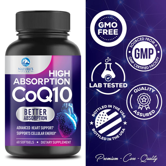 CoQ10 100mg Softgels - Powerful CoQ10 100 mg - Superior Absorption - Antioxidant for Heart Health Support & Energy Production - Coenzyme Q10 Vitamins & Supplements - 2 Month Supply - 60 Softgels