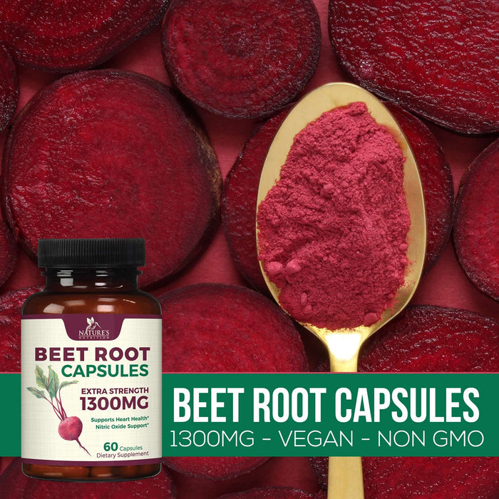Beet Root Powder Capsules - Supports Athletic Performance, Digestive Health, Immune System - Nature's Beet Root Extract Supplement 1300mg per Serving - Vegan, Gluten Free, Non-GMO