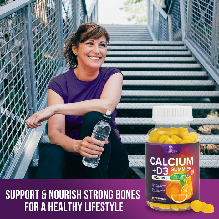 Sugar Free Calcium Gummy Bites Plus 400 IU Vitamin D3, Bone Health & Immune Support, Supports Bone Strength - Chewable Calcium Nutrition Supplement, Non-GMO, Berry Flavor Chews