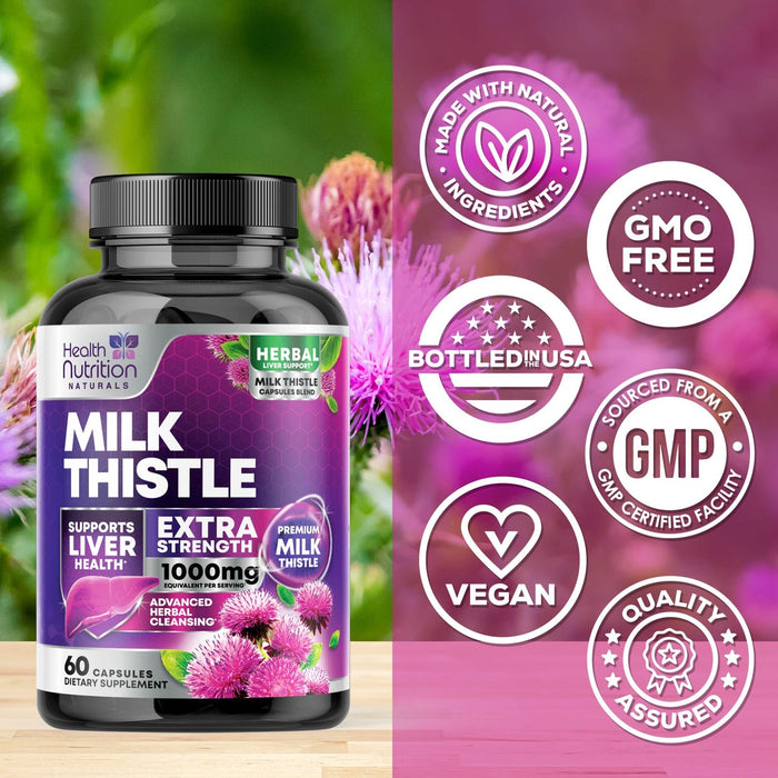Milk Thistle Liver Cleanse Detox & Repair Formula 1000mg - Herbal Liver Supplement - Nature's Best Milk Thistle with Dandelion Root Extract & Silymarin Marianum, Supports Liver Health