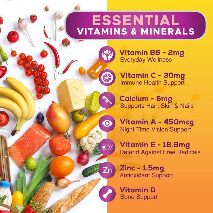 Womens Multivitamin Gummies, Daily Multi Vitamin Gummy for Women with Vitamins A, C, D, E, B-6, B-12, Biotin, Folic Acid, Calcium, & Zinc, Nature's Immune Health Support, Peach Flavored